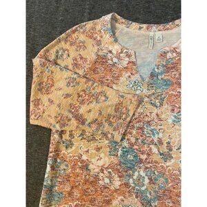 Cato Womens Floral Print 3/4 Sleeve Lightweight Top Size Medium V-Neck Stretch